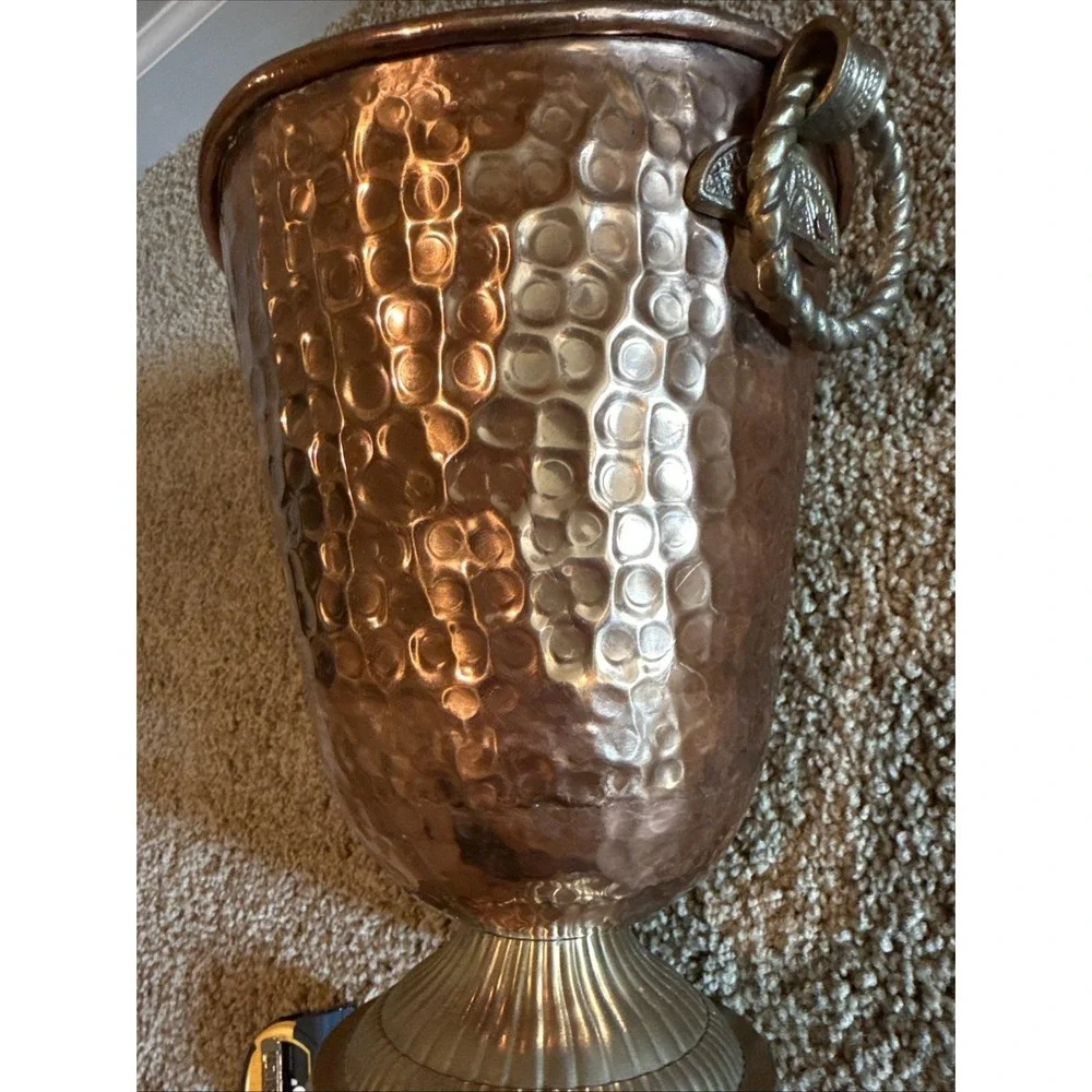 Vintage Hammered Copper & Brass Ice Champagne Bucket Rope Handles